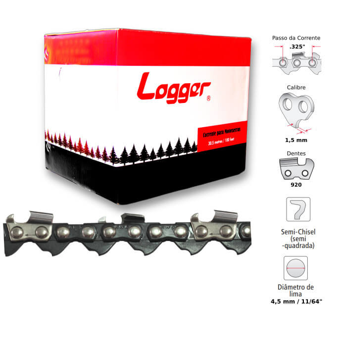 Corrente Motosserra .325" 1,5mm Semiquadrado Logger