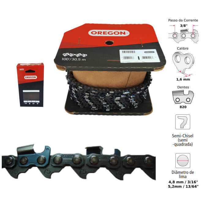 Corrente Motosserra 3/8" 1,6mm Semiquadrado