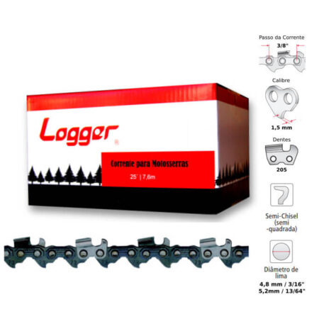 Corrente Motosserra 3/8" 1,5mm Semiquadrado Logger
